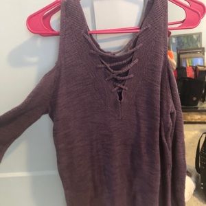 Express cold shoulder reversible sweater